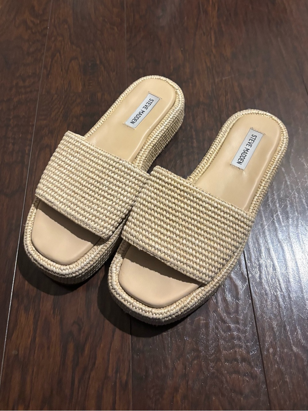 Steve Madden Natural Woven Slide Mules
